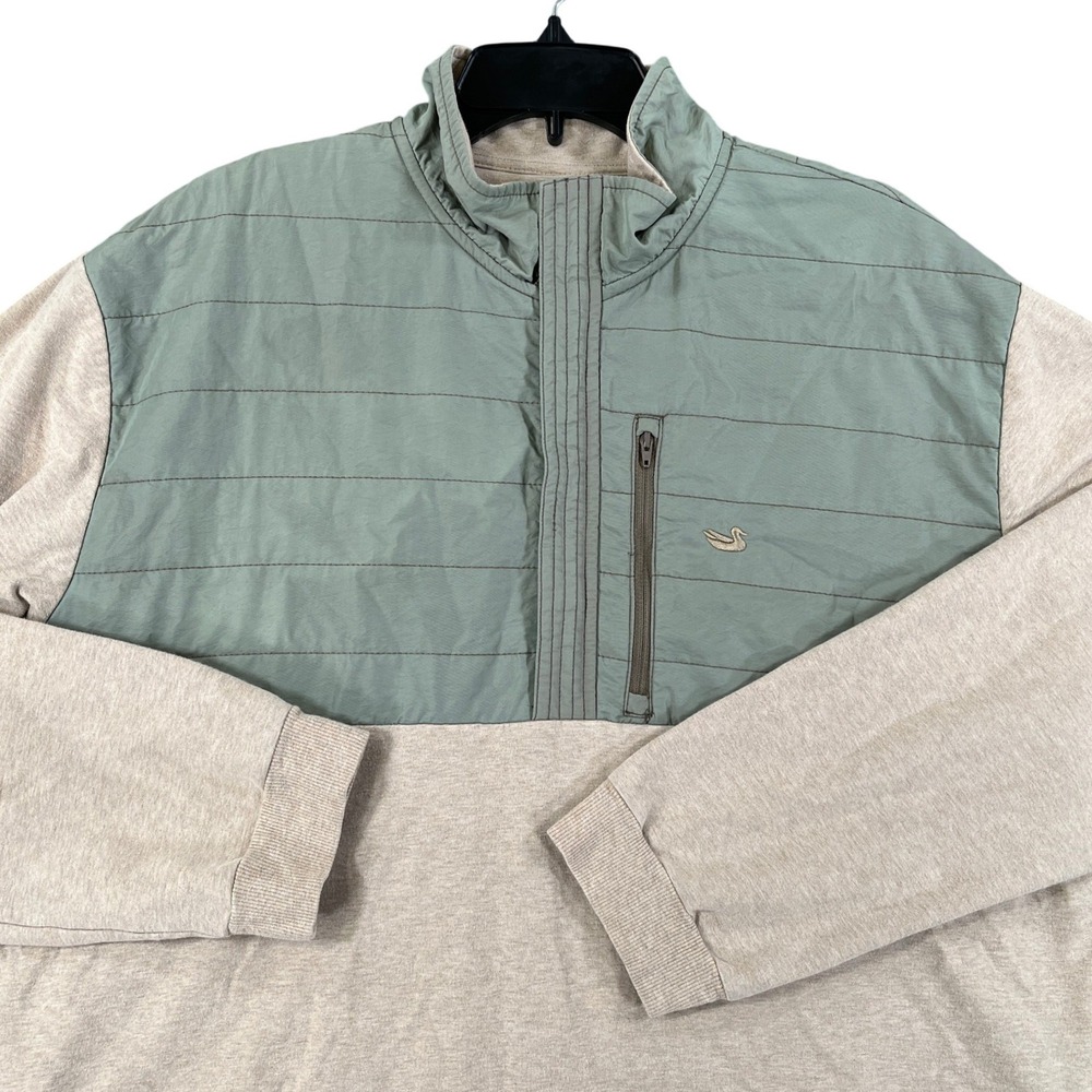 Southern Marsh Pullover Mens XL Quilted 1/4 Zip Tan Green Casual